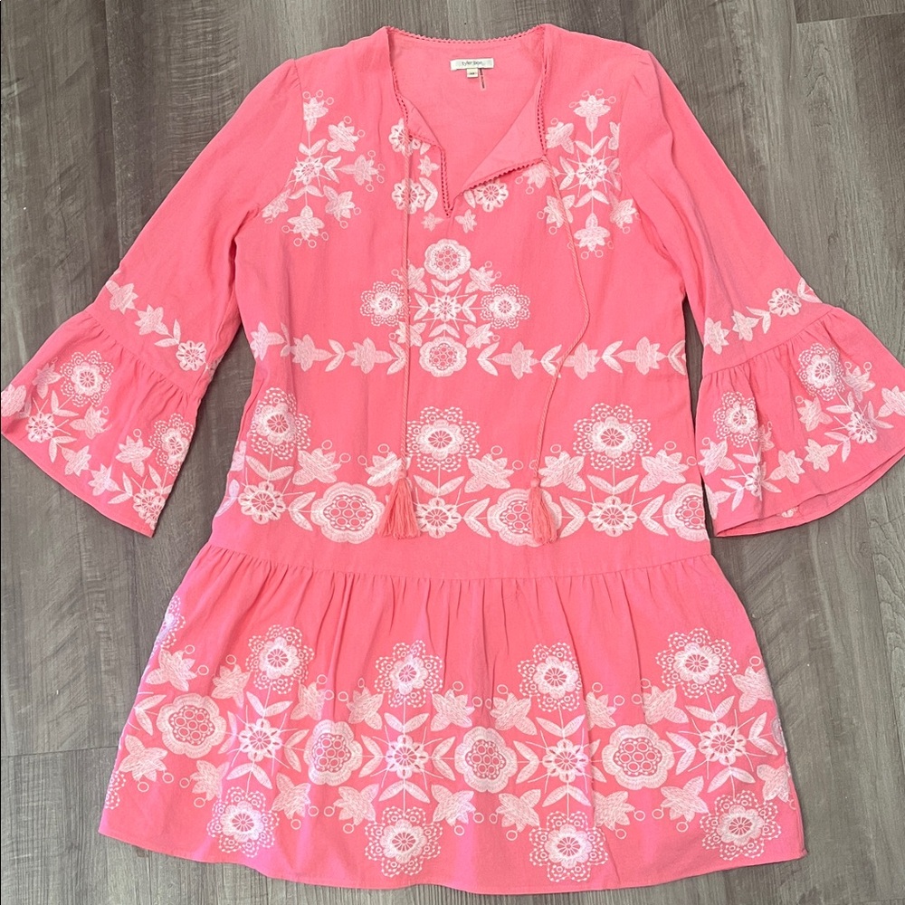 Tyler Boe Pink Dress with White Embroidery